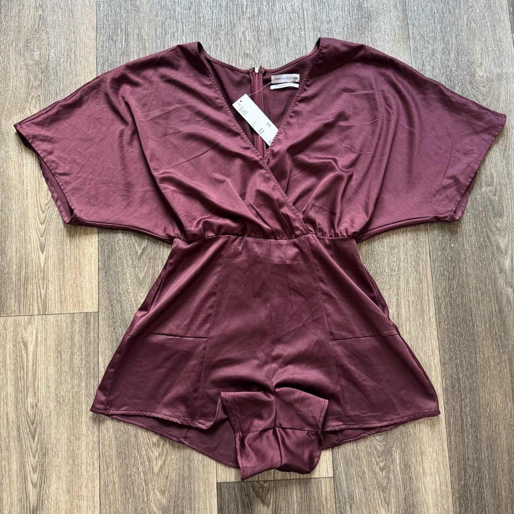 Urban Outfitters Maroon Satin Romper Size Small